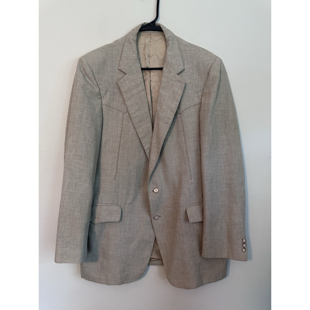 Men's 42R Western Blazer Beige Cowboy Rancher Sport Coat Yoke Arrow‎ Embroidered